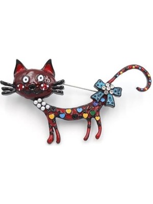 Royaleks Süslü Kedi Broş - Kırmızı