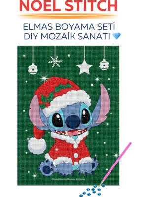 Brextco Store Yılbaşı Kostümlü Stitch Elmas Boyama Seti | Dıy 5d Elmas Mozaik Sanatı / Yaratıcı ve Öğretici