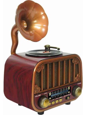 UltraTekno MD-1318BT Nostaljik Gramofon Görünümlü Bluetooth Hoparlör | 3 Bant Radyo | USB Kart Aux | Type-C