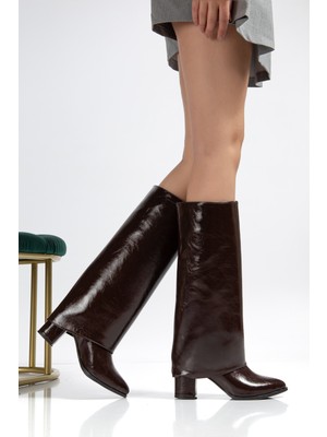 Arenes Wila Kahverengi Parlak Topuklu Tak Çıkar Çizme - Lisinya