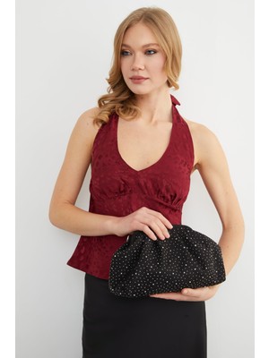 FullaModa Süet Taşlı Burslu Zincir Askılı Kol Çantası