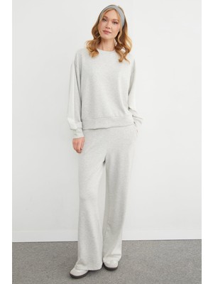 FullaModa Kolu Şeritli Bisiklet Yaka Modal Sweatshirt