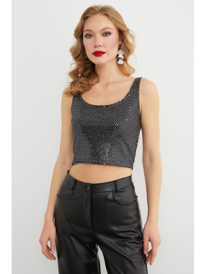 FullaModa Askılı Pullu Crop Body