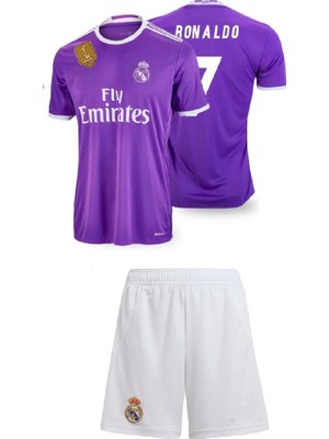 2016/17 Real Madri'd Ronaldo Mor Futbol Çocuk Forması 2'li Set (Beyaz Şortlu) Forma+Short
