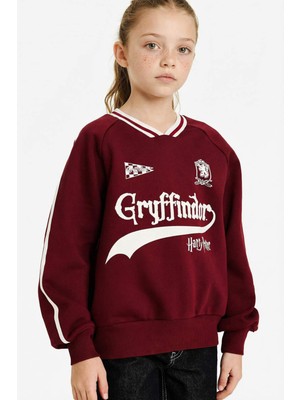 DeFacto Harry Potter Oversize Geniş Kalıp V Yaka İçi Yumuşak Tüylü Sweatshirt Kız Çocuk G6364A825WN
