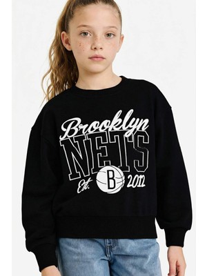 DeFacto NBA Brooklyn Nets Oversize Geniş Kalıp Bisiklet Yaka Sweatshirt Kız Çocuk F3415A825AU