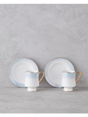 English Home Royals New Bone China 4 Parça 2 Kişilik Kahve Fincan Takımı 90 ml Mavi