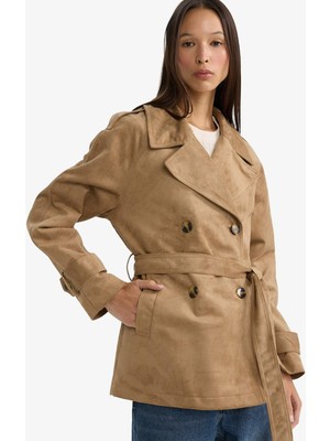 DeFacto Regular Fit Smokin Yaka Kuşaklı Süet Trençkot G5069AX25CW