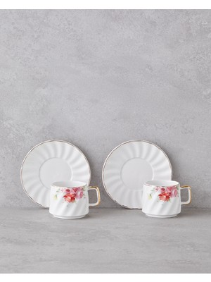 English Home Misty Blossom New Bone China 4 Parça 2 Kişilik Kahve Fincan Takımı 90 ml Renkli