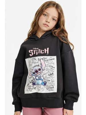 DeFacto Kız Çocuk Disney Lilo & Stitch Oversize Geniş Kalıp Kapüşonlu İçi Yumuşak Tüylü Sweatshirt G6348A825WN