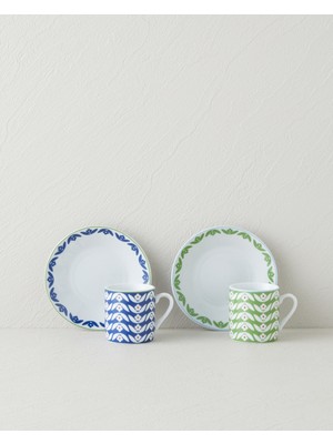 English Home Nixie Flowery Porselen 12 Parça 6 Kişilik Kahve Fincan Takımı 80 ml Yeşil-Mavi
