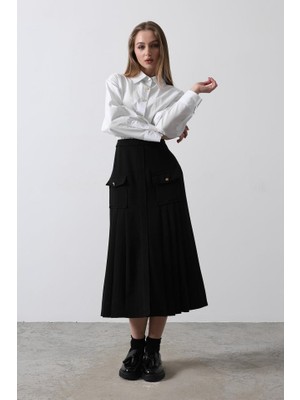 Kendim Fashion Pileli Kontrast Gömlek Elbise - Beyaz