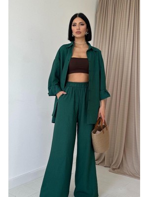 Kendim Fashion Zümrüt Alice Gömlek ve Bol Kesim Pantolon Takım