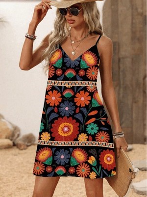 Kendim Fashion Kadın Ip Askılı V Yakalı Süprem Elbise