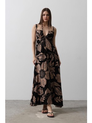 Kendim Fashion Askılı Viscon Elbise - Siyah