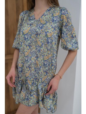 Kendim Fashion Yeşil Desenli Saten Elbise