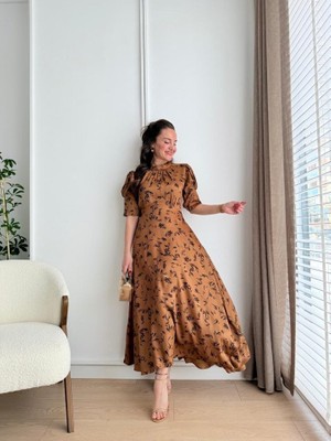 Kendim Fashion Moccah Yakası Bağlama Detaylı Elbise