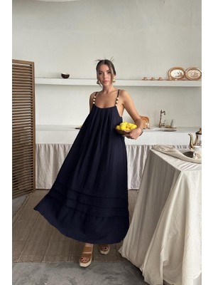 Kendim Fashion Lacivert Askılı Müslin Elbise