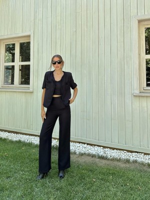Kendim Fashion Siyah Askılı Büstiyer Ceket ve Pantolon Takım