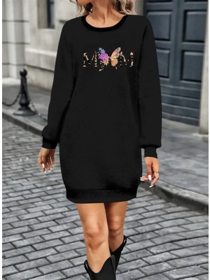 Kendim Fashion Kadın Uzun Kollu Bisiklet Yaka Viskon Iki Iplik Elbise