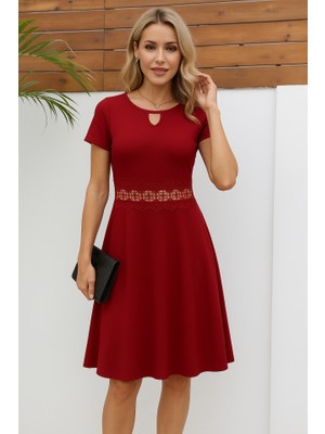 Kendim Fashion Kadın Kısa Kollu Yuvarlak Yaka Damla Detaylı Janjan Elbise