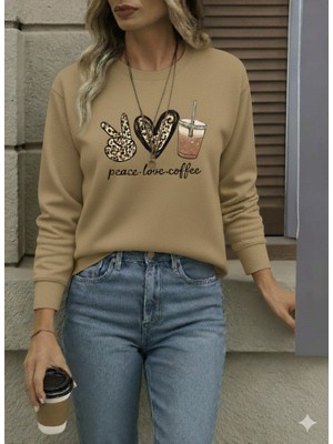 Kendim Fashion Kadın Uzun Kollu Bisiklet Yaka Kalp Desenli Viskon Iki Iplik Bluz