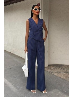 Kendim Fashion Yeleği Çapraz Detay Düğmeli Cepli Yelekli Takım 10150