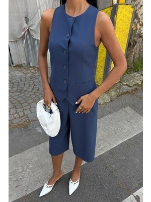 Kendim Fashion Midi Şortlu ve Yelekli Viscon Takım 10167