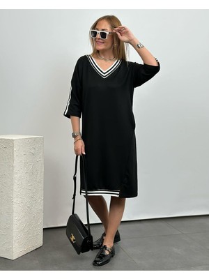 Kendim Fashion Kadın Siyah Diz Üstü Ribanalı Elbise