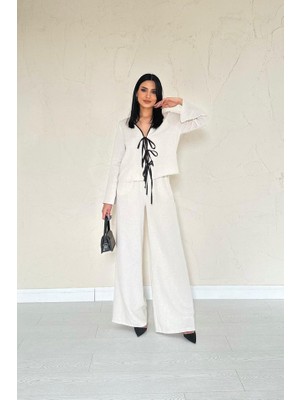 Kendim Fashion Bej Fiyonklu Keten Takım