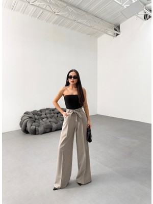 Kendim Fashion Sante Çi̇zgi̇li̇ Bel Kuşakli Palazzo Pantolon