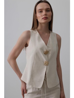 Kendim Fashion Düğme Detaylı Yelek - Krem