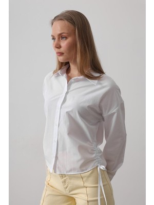 Kendim Fashion Yanları Bağlamalı Basic Gömlek - Beyaz
