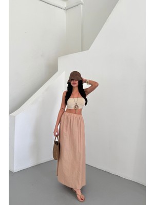 Kendim Fashion Etek Şanel Boy Soft Kumaş - Bej