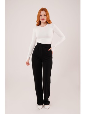 Kendim Fashion Cırt Kapama Detaylı Siyah Pantolon