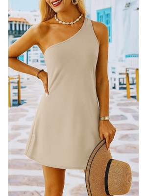 Kendim Fashion Kadın Tek Omuz Askılı Krep Mini Elbise