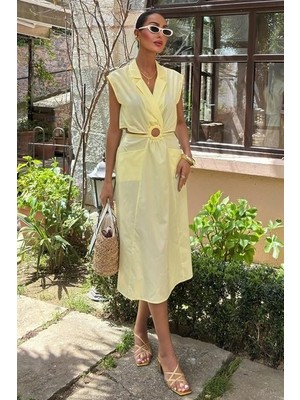 Kendim Fashion Göbeği Halka Detaylı Midi Boy Elbise 2896