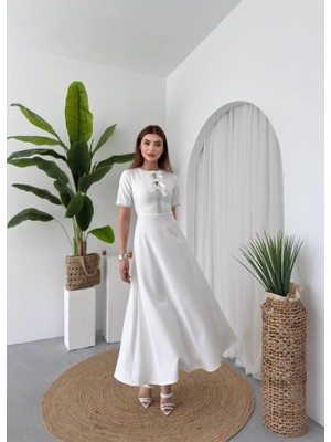 Kendim Fashion Wera Taşlı Fiyonk Detaylı Elbise