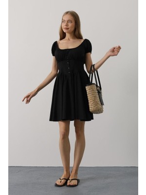 Kendim Fashion Beli Korseli Mini Elbise - Siyah