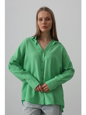 Kendim Fashion Geniş Manşet Detaylı Gömlek - A.yeşil
