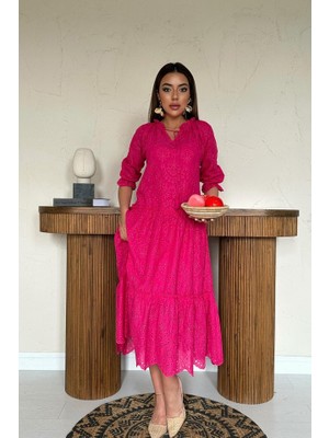 Kendim Fashion Fuşya Dantelli New Elbise