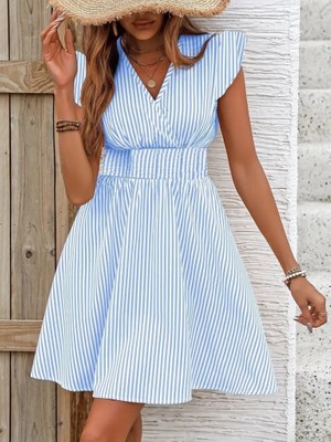 Kendim Fashion Kadın Kısa Kollu Kruvaze Yakalı Poplin Elbise