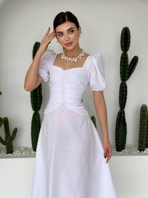 Kendim Fashion Kare Yaka Düğmeli Elbise