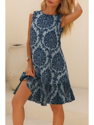 Kendim Fashion Kadın Kolsuz Sırttan Bağlamalı Fırfırlı Leopar Desenli Süprem Elbise