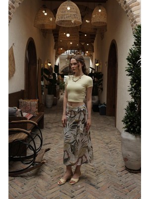 Kendim Fashion Desenli Viskon Etek - Gri