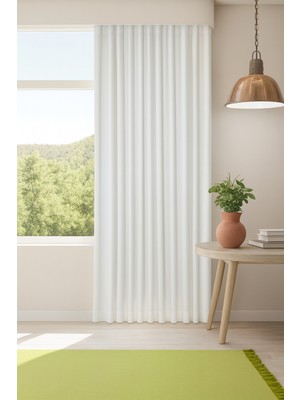 Taç Beyaz Lüks Kornişli Saten Güneşlik Perde