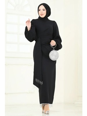 Tesettür Diyarı Taşlı Safir Abiye- Siyah