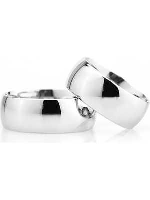 Vipfoni 8mm Bombeli Gümüş Renk Çelik Alyans Çifti Söz Yüzüğü