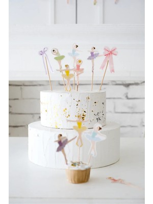 Le Mabelle Çok Renkli  Balerin ve Fiyonk Figürlü 7'li Uzun Kürdan Pasta Süsü