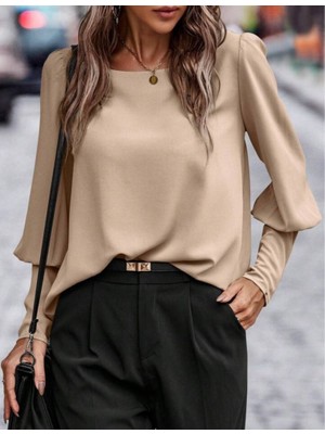 Moderie Butik Kadın Uzun Kollu Yuvarlak Yakalı Düğmeli Ithal Krep Bluz